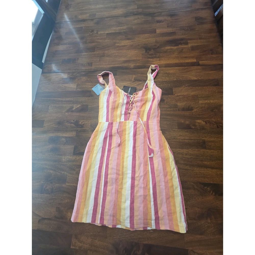 Forever 21 Women's Mini Sun Dress Size Small Pink Linen Cotton NWT Sku 5